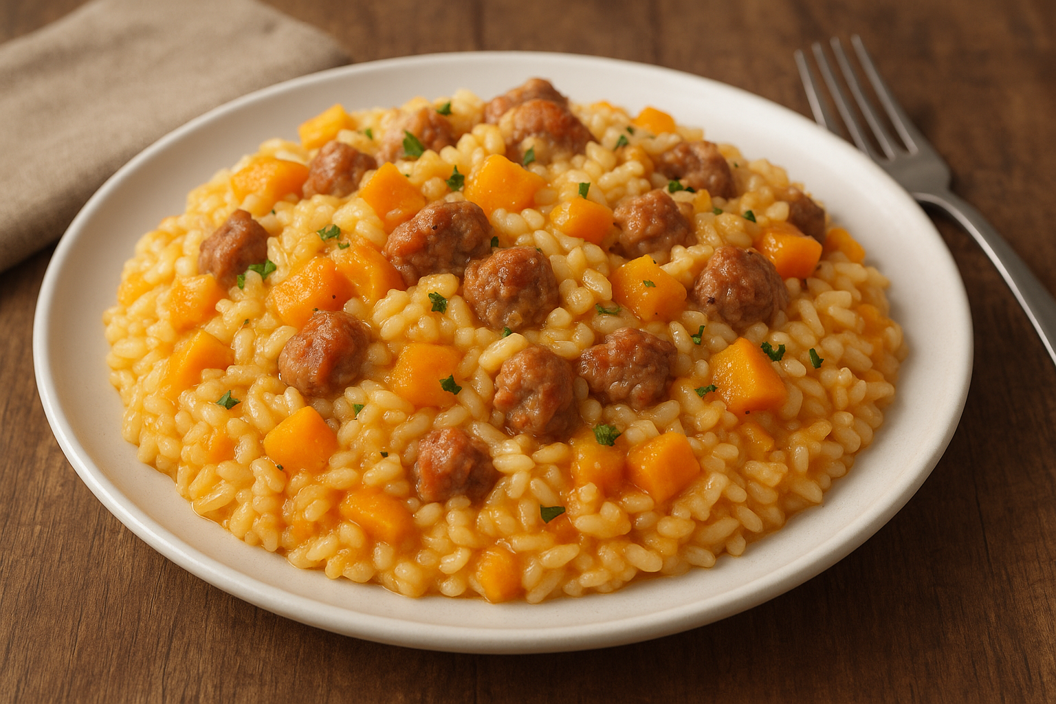 Risotto con zucca e salsiccia